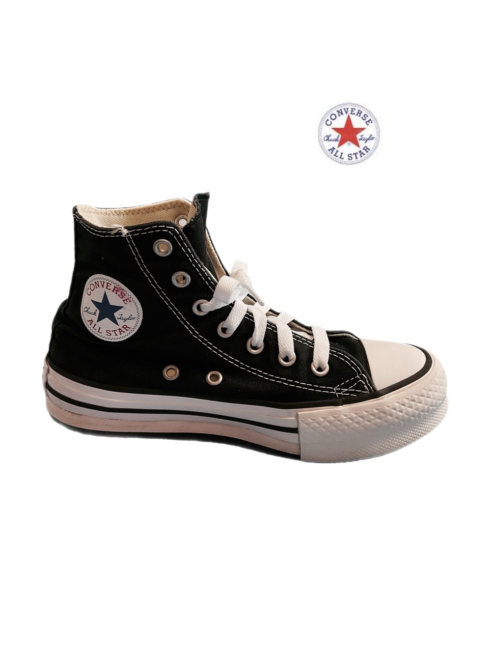 Converse Youth 2 Chuck Taylor All Star Black Hi-Tops Platform New Laces 372859F